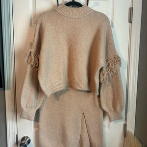 SOLD. Women’s Fringe Sleeve Knit Sweater — Cream